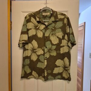 Island Republic Mens Hawaiian Floral Silk Short Sleeve Button Up Shirt Size M